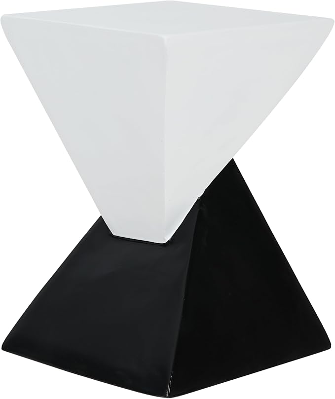 Merax Modern Concrete Side Table with Hourglass Design - Hand-Painted Wood Finish Accenttable for Indoor/Outdoor, White&Black