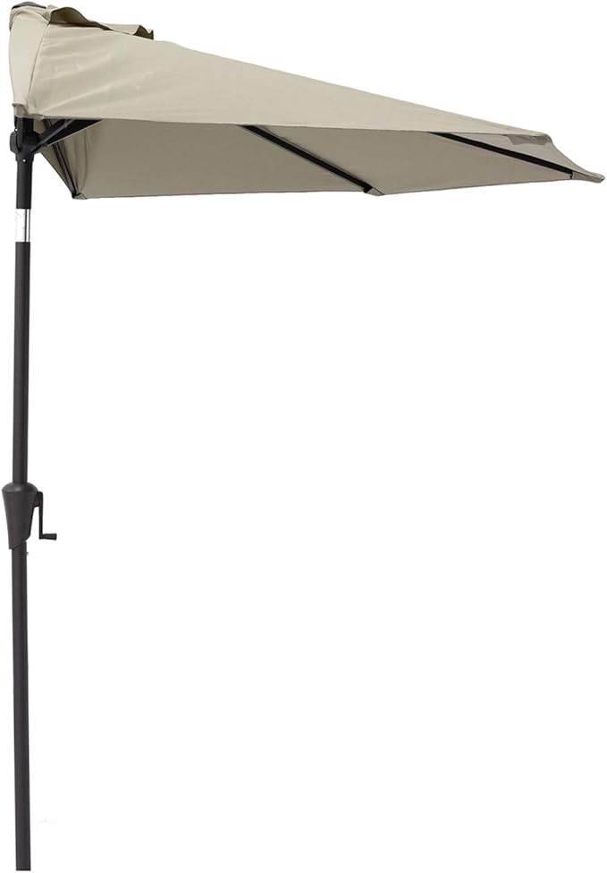 C-Hopetree 9 ft Half Round Outdoor Patio Market Wall Umbrella with Tilt, Taupe