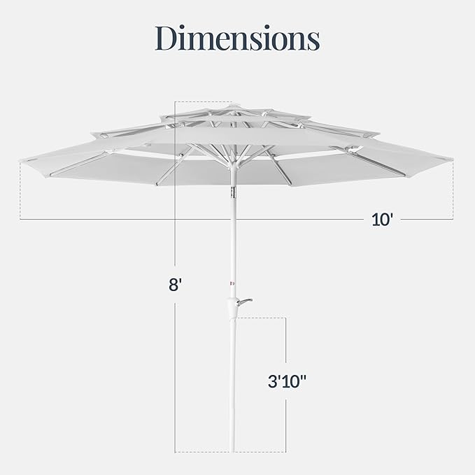 Best Choice Products 10ft 3-Tier Patio Umbrella White Pole, Outdoor Market Umbrella with Push Button Tilt and Crank Lift, Steel Pole Umbrella for Backyard Patio Pool Outdoor Shade