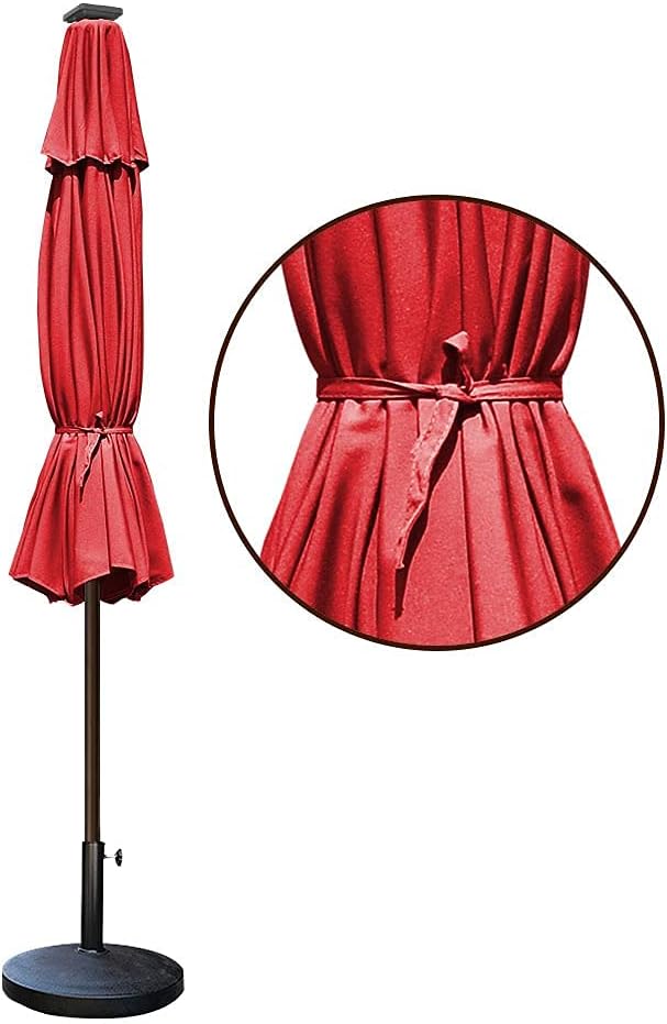 EliteShade USA 10-Year-Non-Fading 9ft Market Patio Umbrella, Commercial Grade Table Sun Umbrella with 80 Solar LED Lights, Crank Open, Windproof & UPF 50+ UV Protection for Garden, Deck, Pool, Backyard, Logo Red