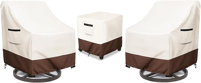 Patio Furniture Set Covers for 3 Piece Outdoor Bistro,Waterproof 100% Outdoor Furniture Cover for 2 Swivel Chairs and Coffee Table,Beige