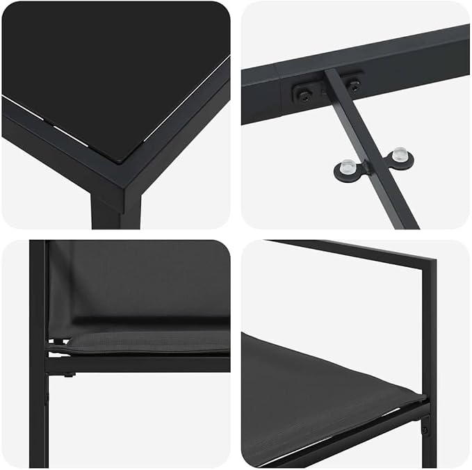 5-Piece Outdoor Dining Set, Metal Patio Table and 4 Textilene Chairs, Modern Garden Furniture for Backyard, Balcony, and Deck, Black