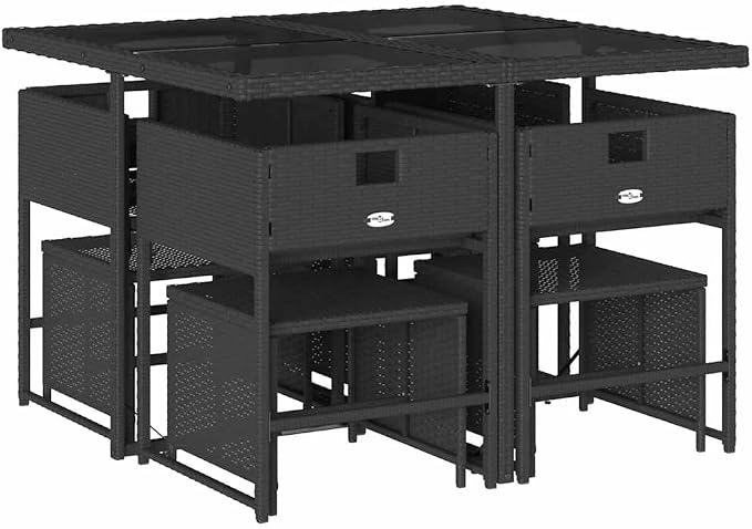 9-Piece Modern Garden Dining Set & Outdoor Dining Set Black Poly Rattan Patio Dining Set for Garden Backyard Patio 41.7 x 43.3 x 28.7 in