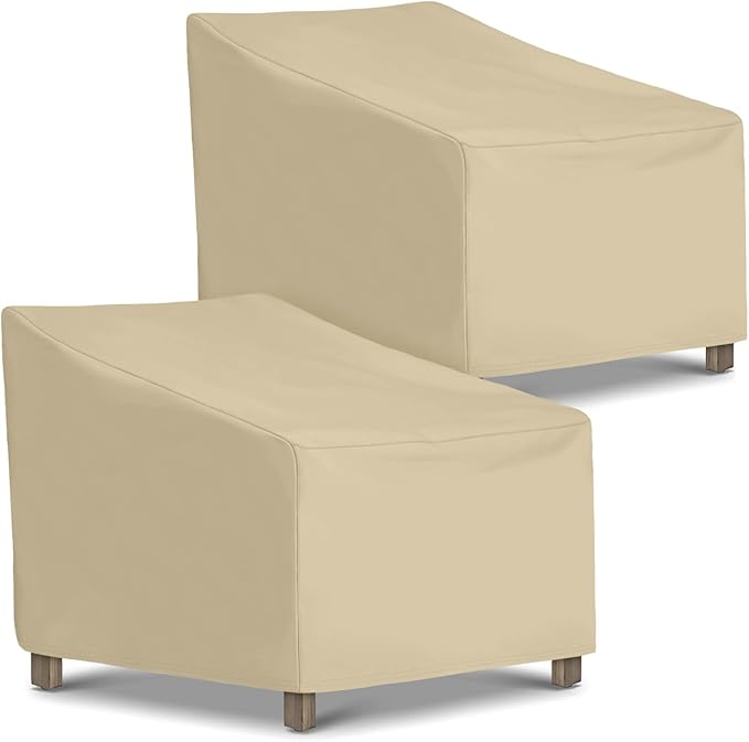 SunPatio Outdoor Chair Covers 2 Pack, Heavy Duty Waterproof Patio Lounge Deep Seat Covers, All Weather Protection Lawn Chair Protector for Outdoor Furniture, 34" W x 37" D x 36"/25'' H, Beige
