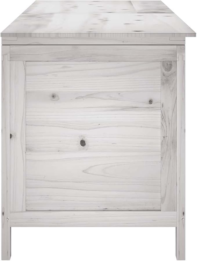 Outdoor Garden Storage Box, Solid Fir Wood Patio Deck Bin, Large Organizer for Cushions, Toys, and Garden Tools, Rectangular, 59.1 x 19.7 x 22.2 in, White