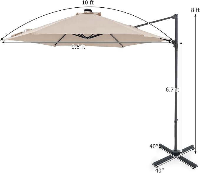Tangkula 10ft Patio Umbrella with Solar Lights, Offset Cantilever Outdoor Umbrella with LED Lights, 360 Degree Rotation, Air Vent for Pool Deck Garden Backyard (Beige)