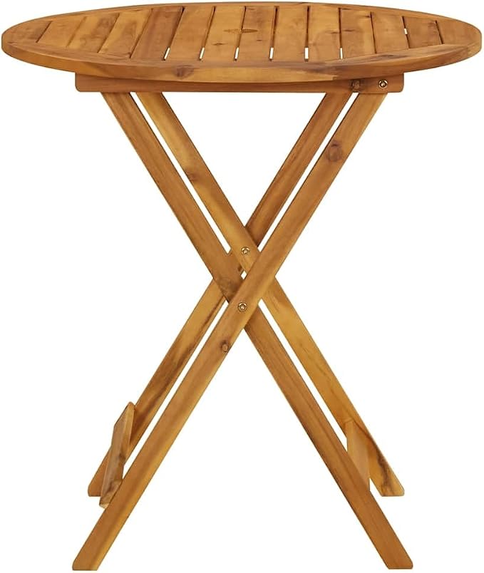 Solid Acacia Wood Folding Patio Table 27.6 Inch Outdoor Dining Table for Garden, Farmhouse Style Coffee with Natural Oil Finish