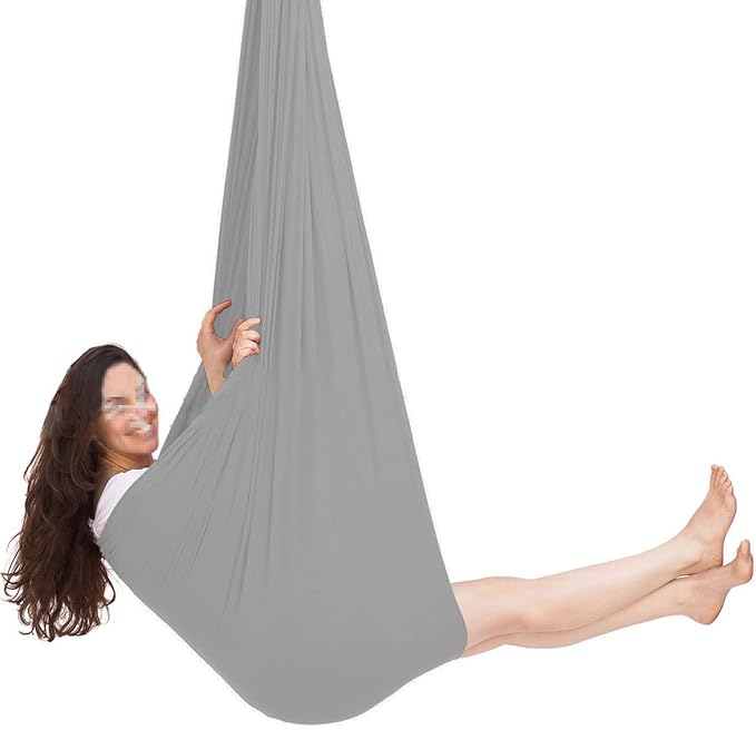 Sensory Swing for adults Indoor kids Therapy Swing Soothing Calming Snuggle Hammock durable strong fabric swing Excellent stretchability Includes Hanging Hardware ( Color : Silver gray , Size : 1.5M x