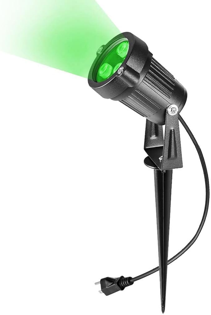 OurLeeme 3 * 3W LED Lawn Garden Flood Light US Plug Yard Patio Path Spotlight Lamp with Spike Waterproof Green Light AC 85-265V