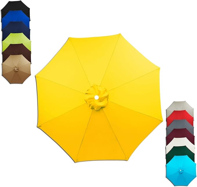 6/8 Ribs Patio Umbrella Replacement Canopy 6.5ft 7.5ft 8.2ft 8.9ft 9.8ft 11.5ft Waterproof UV Protective Replacement Parasol Fabric Cover for Garden Outdoor(Yellow,8.2ft/6ribs)