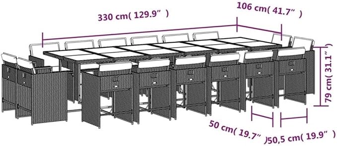 Afuera Living 16 Piece Poly Rattan Patio Dining Set, Black/Cream White Finish, UV-Resistant Material, Includes Cushions, Tempered Glass Table, Modern Outdoor Furniture for Backyard or Patio Dining