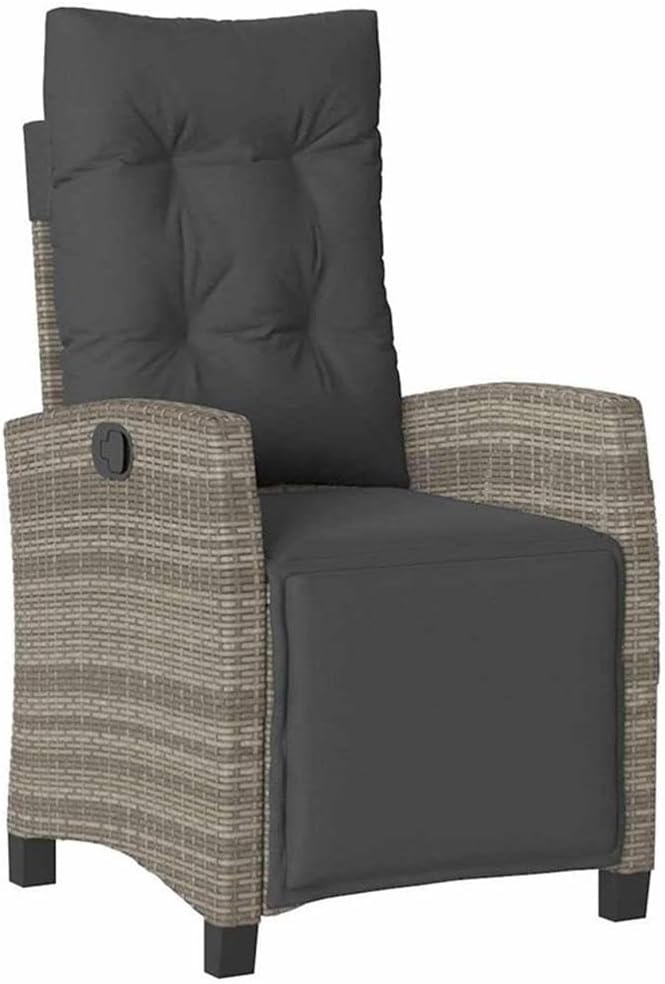 Afuera Living 5 Piece Poly Rattan Garden Dining Set, Gray Woven Finish, Outdoor Furniture with Cushions, Glass Tabletop, Steel Frame, Adjustable Chairs, Modern Patio or Garden Seating for 4