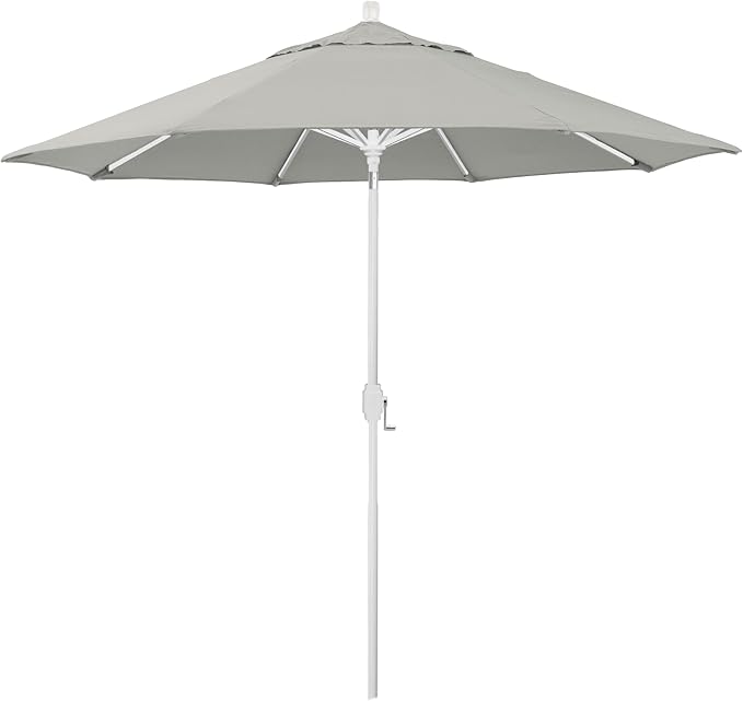 California Umbrella 12-Year-Non-Fading, 9Ft Premium Sunbrella Patio Umbrella, Hand-Crank, Button-Tilt, White Frame, Granite Fabric