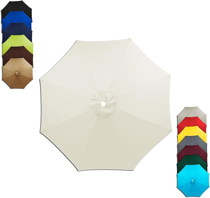 6/8 Ribs Patio Umbrella Replacement Canopy 6.5ft 7.5ft 8.2ft 8.9ft 9.8ft 11.5ft Waterproof UV Protective Replacement Parasol Fabric Cover for Garden Outdoor(White,11.5ft/6ribs)