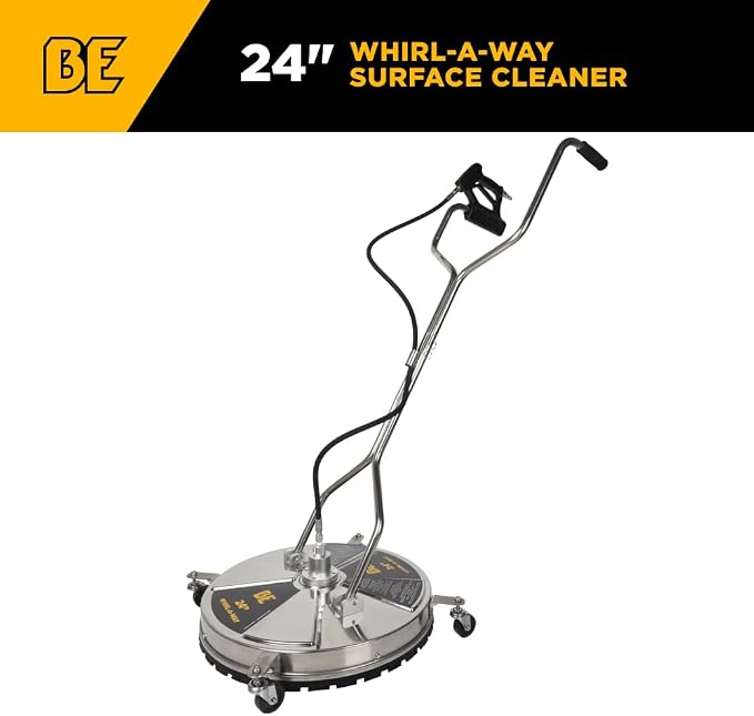 BE Power Equipment 24" Whirl-A-Way Stainless Steel Commercial Pressure Washer Surface Cleaner for Hot/Cold Water