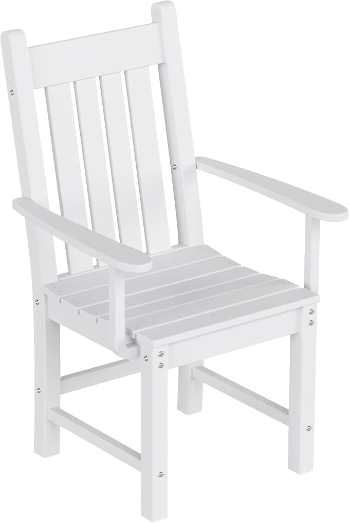 WO Home Furniture Adirondack Patio Dining Chair Table Bench Set of 6 PCS Rectangle Dinner Table Dining Arm-Chairs (White)