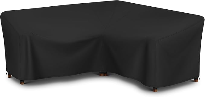 SunPatio Outdoor Sectional Sofa Cover, 420D Waterproof V-Shaped Furniture Couch Covers with Drawstrings and Straps, All Weather Protection, 100" W (on Each Side), Black