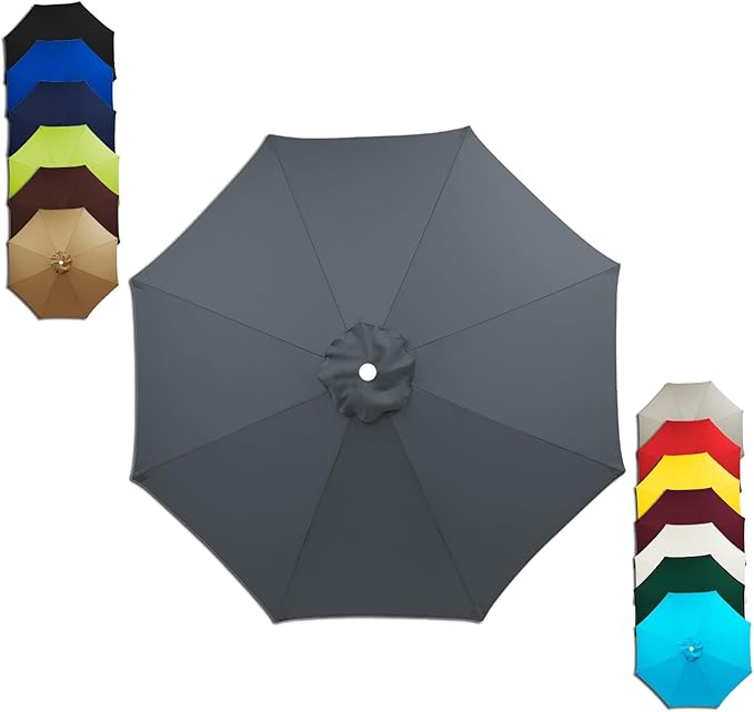 6/8 Ribs Patio Umbrella Replacement Canopy 6.5ft 7.5ft 8.2ft 8.9ft 9.8ft 11.5ft Waterproof UV Protective Replacement Parasol Fabric Cover for Garden Outdoor(Gray,11.5ft/8ribs)