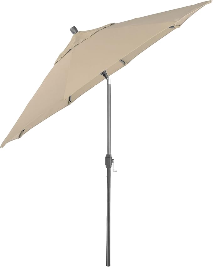 California Umbrella 12-Year-Non-Fading, 9Ft Premium Sunbrella Patio Umbrella, Hand-Crank, Button-Tilt, Gray Frame, Beige Fabric