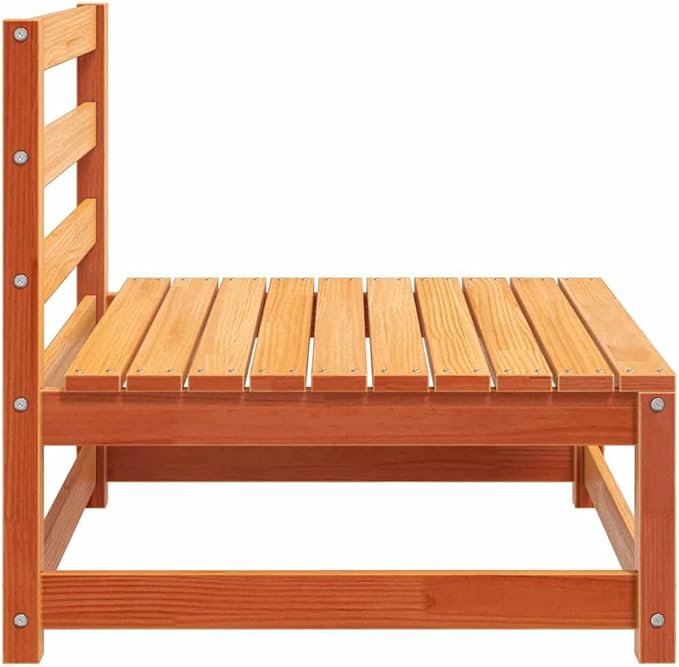 Rustic Outdoor Sectional Sofa Set Brown Solid Pine Wood 27.6" x 27.6" x 26.4" Modular Patio Couch Weatherproof Small Balcony Loveseat for Garden, Terrace, Backyard
