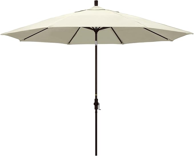 California Umbrella 11Ft Premium Sunbrella Patio Umbrella, Hand-Crank, Tilt-Collar, Bronze Frame, Canvas Fabric
