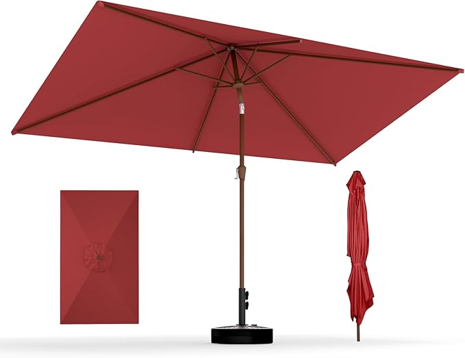 BRIOPAWS 6.5X10 FT Rectangular Patio Umbrella with Base Included | Rectangle Outdoor Umbrellas | 6 Sturdy Steel Ribs | Push Button Tilt & Crank | Heavy Duty for Garden Lawn Deck Backyard Pool |