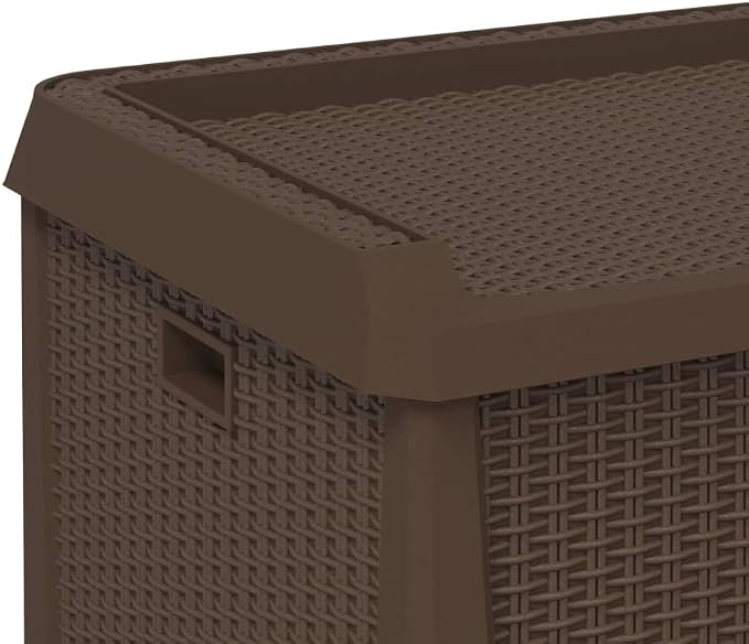 Brown Polypropylene Outdoor Garden Storage Box with 125 Liter Capacity, Weather Resistant and UV Protected for Patio Terrace Balcony, Modern Textured Design for Cushions