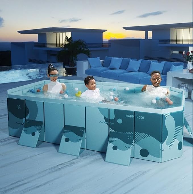 Jessie Foldable Pool for Kids and Adults Non InflatableFrame Outdoor Swimming Pool Blue Kiddie Pools Thickened Support Dog Above Ground Garden Backyard (118.11 in)