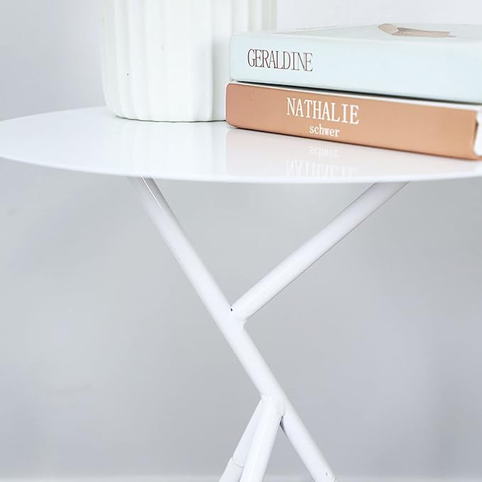 Dendritic End Table Metal Round Small Side Table Outdoor & Indoor Coffee Table for Small Spaces Bedroom Patio,White