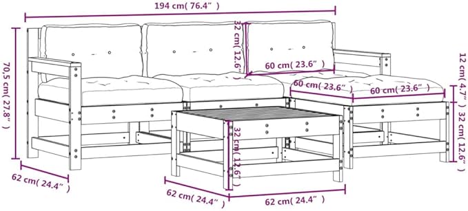 5 Piece Patio Lounge Set with Cushions, Front Porch Furniture Porch Furniture Set Outdoor Dining Sets Patio Conversation Set for Exhibition Poolside Negotiation Area Piazza Solid Wood