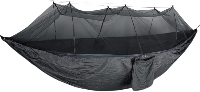 Swing Set Camping Hammock with Net, Lightweight Parachute, Outdoor Nylon Net Hammock Camping Swing Seat (Color : Dark Blue Gray)
