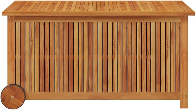 Solid Acacia Wood Garden Storage Box, 44.5 x 19.7 x 22.8 in Outdoor Storage Box with Wheels, Water-Resistant Patio Organizer for Cushions and Tools