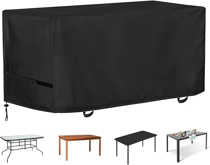 Oslimea Outdoor Dining Table Cover 56 inch, Rectangle Patio Dining Table Covers Waterproof Furniture Covers, Windproof, UV Resistant and All Weather Resistant, 56''L x 32''W x 28''H, Black