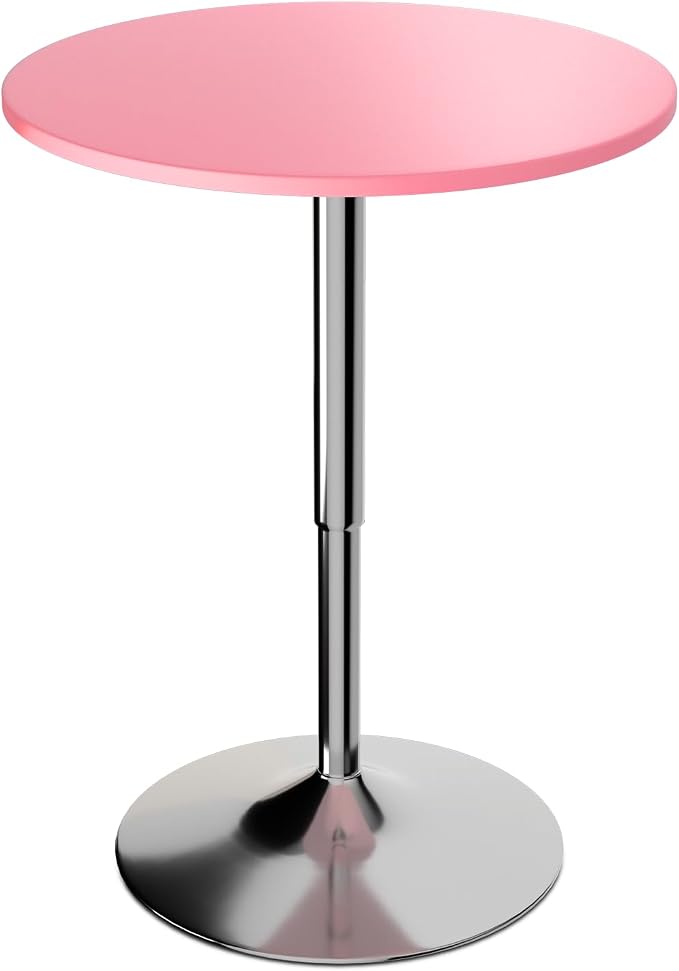 MoNiBloom Bistro Pub Table Round Bar 27.5"- 36" Height-Adjustable Cocktail Table with 23.5 Inch Table Top for Dining Room Home Kitchen Patio Bistro (Pink)