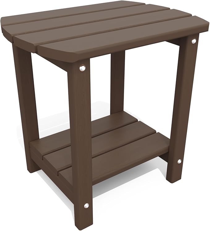 THOEOE Adirondack Outdoor Side Table, 2-Tier Sturdy Patio End Table Weather Resistant, Morden Side Table for Patio, Pool, Porch, Brown