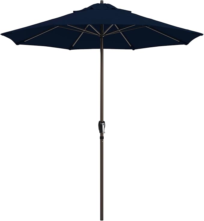 California Umbrella 12-Year Protection 7.5-Ft Outdoor Patio Umbrella, Sunbrella Fade-Resistant Fabric, Auto-Tilt, Heavy Duty Aluminum Frame, 8 Reinforced Ribs for Pool or Deck, Bronze Pole, Navy Blue