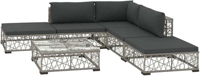 6 Piece Patio Lounge Set with Cushions, Porch Furniture Set Outdoor Dining Sets Patio Conversation Set Outdoor Sofa Sets for Negotiation Area Poolside Piazza Exhibition Poly Rattan Gray
