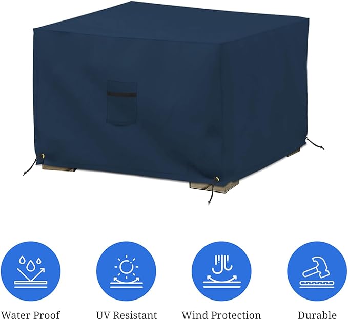 Covers & All Outdoor Ottoman Cover, 12 Oz PVC Polyester, Waterproof Ottoman Slipcover Resists Tear and UV, Square Patio Furniture Covers for Indoor/Outdoor Use (23"L x 23"W x 18"H, Blue)