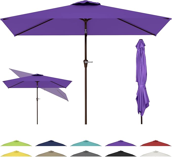 GREENVINES 6.5X10 FT Rectangular-Patio-Umbrella | Outdoor-Table-Umbrellas | 6 Sturdy Steel Ribs | Push Button Tilt & Crank | Waterproof | Market Umbrella | for Pool Backyard Garden Deck | Purple