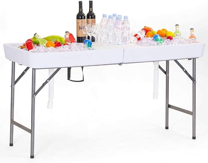 THABTAD 5ft Party Cooler Folding Table, Ice Table for Parties with Drain, Plastic Cooler Table for Drinks Beverages, Party Ice Bin, BBQ, Camping, Picnic, Wedding, White