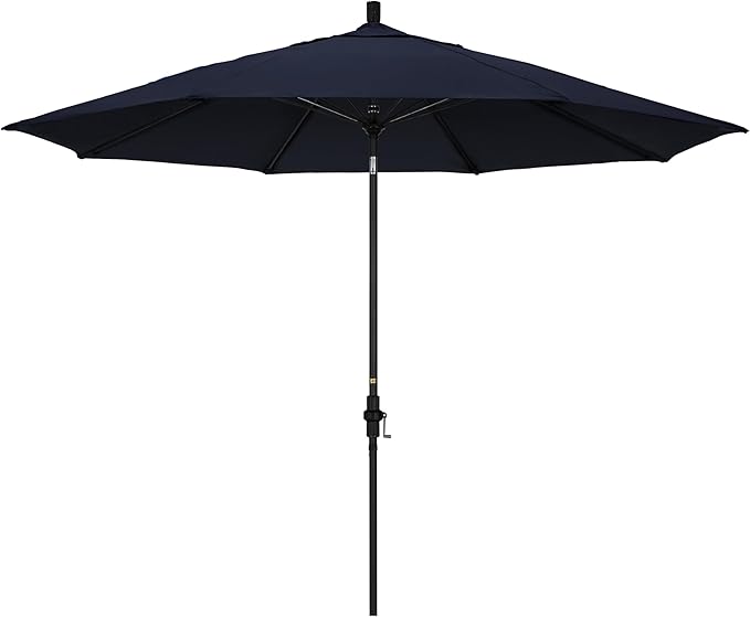 California Umbrella 11Ft Sunbrella Patio Umbrella, Fiberglass Ribs, Hand-Crank, Tilt-Collar, Black Frame, Navy Fabric