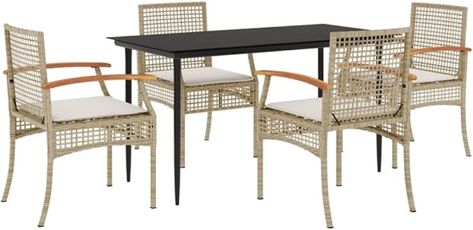 5 Piece Patio Dining Set with Cushions, Sectional Sofa Patio Conversation Set Outdoor Lounge Sets Porch Furniture Set for Negotiation Area Exhibition Poolside Garden Beige Poly Rattan