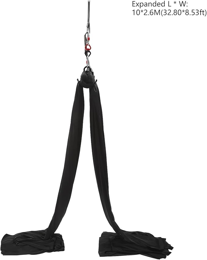 10.9 Yards Aerial Silk Swing Indoor, 32.8 * 8.53ft Aerial Yoga Wall Hammock for Adults, Aerial Silk Starter Kit Ceiling with 360° Swivel Connector & Fixing Discs, Inversion Exercises Holds 440lbs
