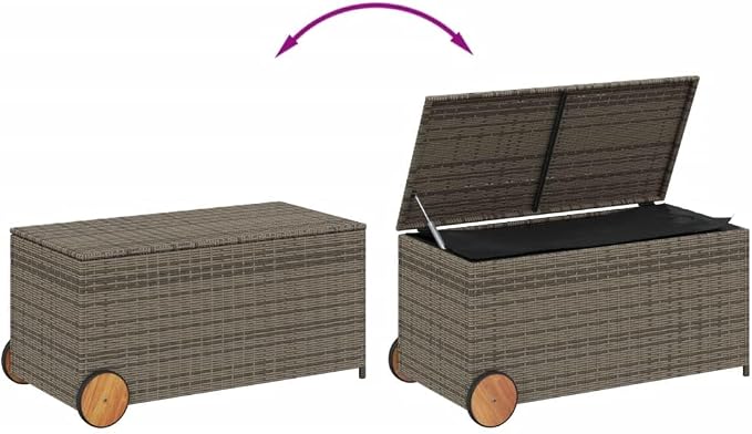 Gecheer Patio Rattan Deck Box Garden Storage Box with Wheels Gray 50.2 Gal Poly Rattan