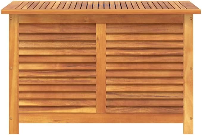 Garden Storage Box Solid Wood Acacia 35.4"x19.7"x22" Outdoor Patio Deck Yard Bench Chest with Louvered Lid Weather Resistant Cushion Container