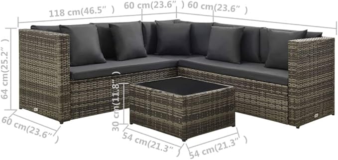 vidaXL Patio Furniture Set 4 Piece, Patio Conversation Set with Cushions, Outdoor Sectional Sofa with Coffee Table for Garden, Modern, Poly Rattan Gray