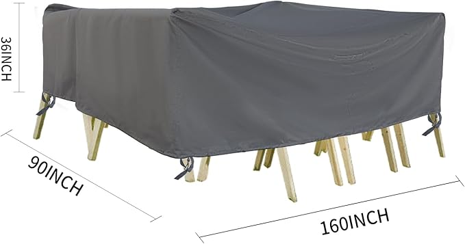 Outdoor Furniture Covers, Rectangular patio table cover, Waterproof for Outdoor patio set cover, Dining table cover, 160" L x 90" W x 36" H Grey