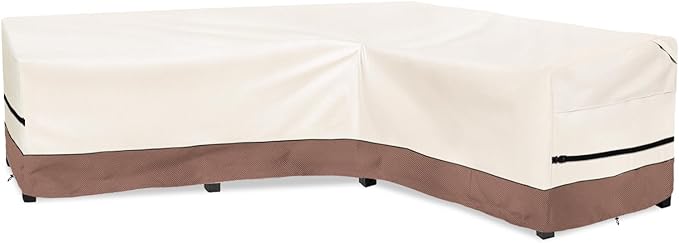 okcool Outdoor Sectional Sofa Cover Waterproof-L-Shaped Patio Furniture Covers for 6-Seater Outdoor Sectional Furniture Couch 110"(85''L) x 32''D x 31''H, Beige & Brown