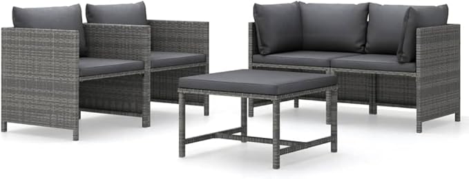 5-Piece Grey PE Rattan Patio Set, Modular Sectional 23.6"x23.6"x12.6", Steel Frame, Outdoor Furniture for Deck/Garden/Sunroom
