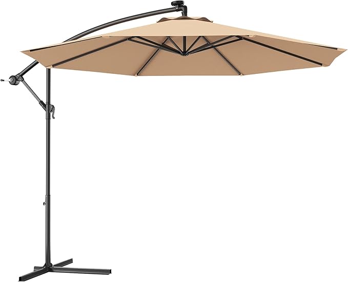 Giantex 10ft Offset Patio Umbrella, Beige, Outdoor Hanging Market Umbrella with Crank & Cross Base, Easy Tilt Adjustment, 96% Sunlight Protection